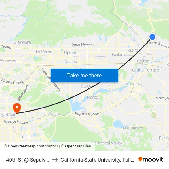 40th St @ Sepulveda to California State University, Fullerton map