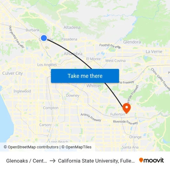 Glenoaks / Central to California State University, Fullerton map