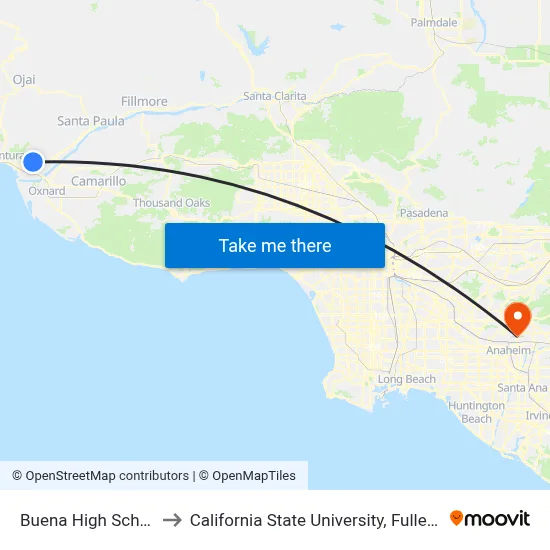 Buena High School to California State University, Fullerton map