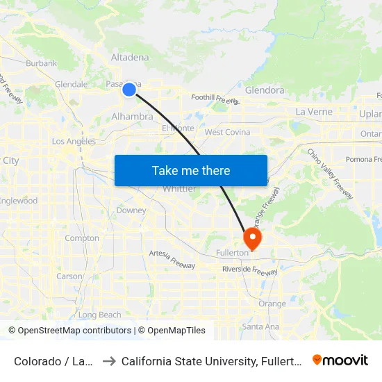 Colorado / Lake to California State University, Fullerton map