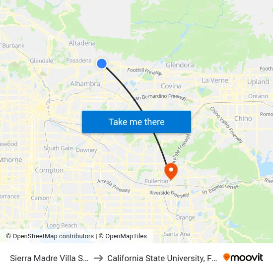 Sierra Madre Villa Station to California State University, Fullerton map