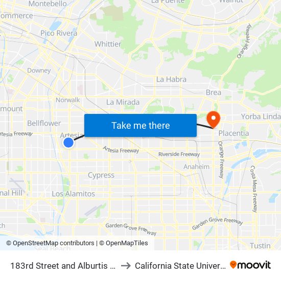183rd Street and Alburtis Avenue- S/E Co to California State University, Fullerton map