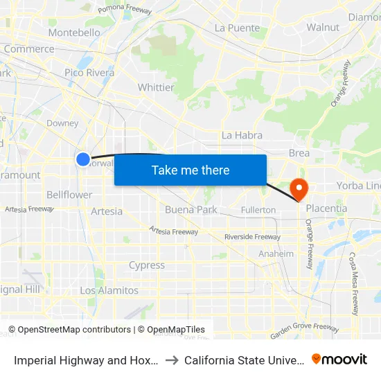 Imperial Highway and Hoxie Avenue- S/E C to California State University, Fullerton map