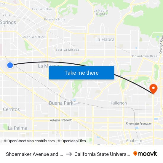 Shoemaker Avenue and Foster Road to California State University, Fullerton map