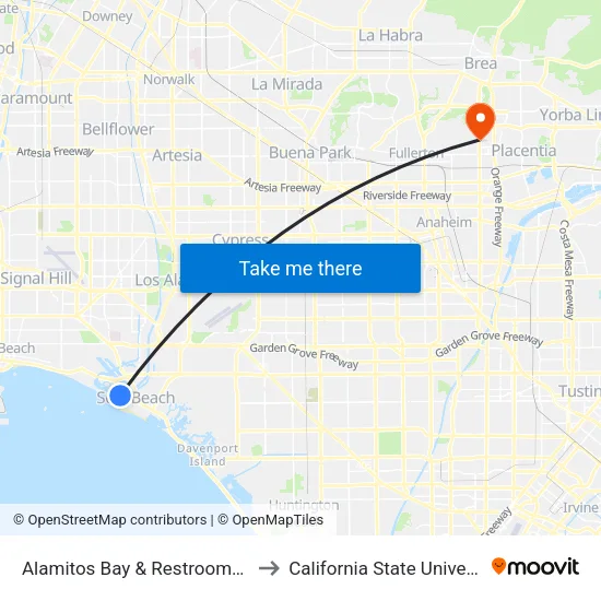 Alamitos Bay & Restrooms - Drop Off Only to California State University, Fullerton map