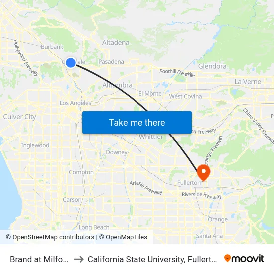 Brand at Milford to California State University, Fullerton map