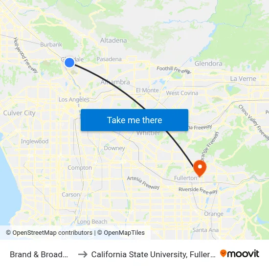 Brand & Broadway to California State University, Fullerton map