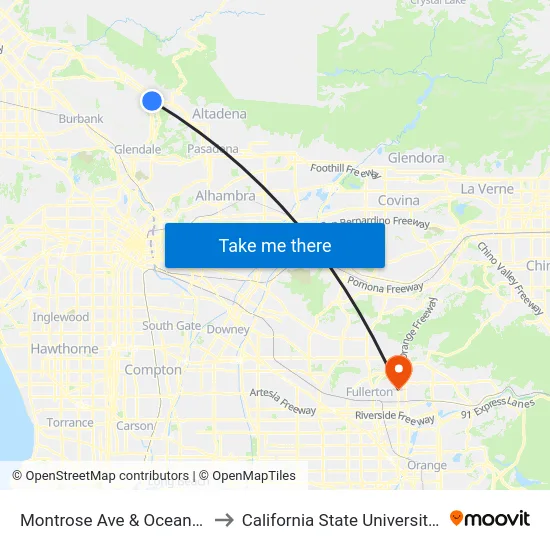 Montrose Ave & Ocean View Blvd to California State University, Fullerton map