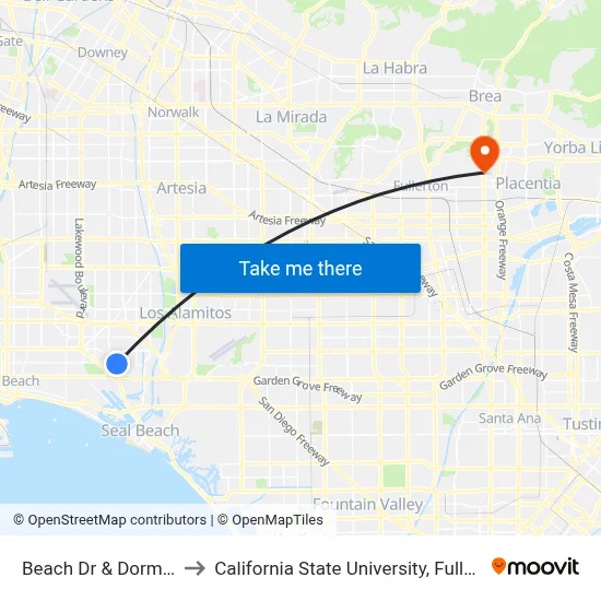 Beach Dr & Dorms N to California State University, Fullerton map