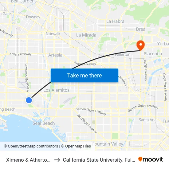 Ximeno & Atherton NE to California State University, Fullerton map