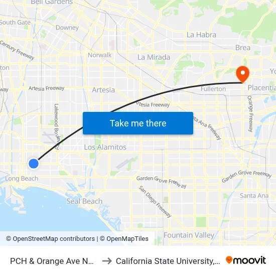 PCH & Orange Ave NE / LBCC to California State University, Fullerton map