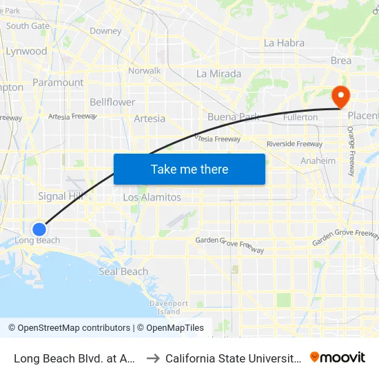 Long Beach Blvd. at Anaheim St. to California State University, Fullerton map