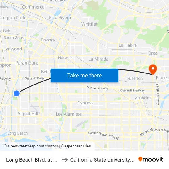 Long Beach Blvd. at Del Amo to California State University, Fullerton map