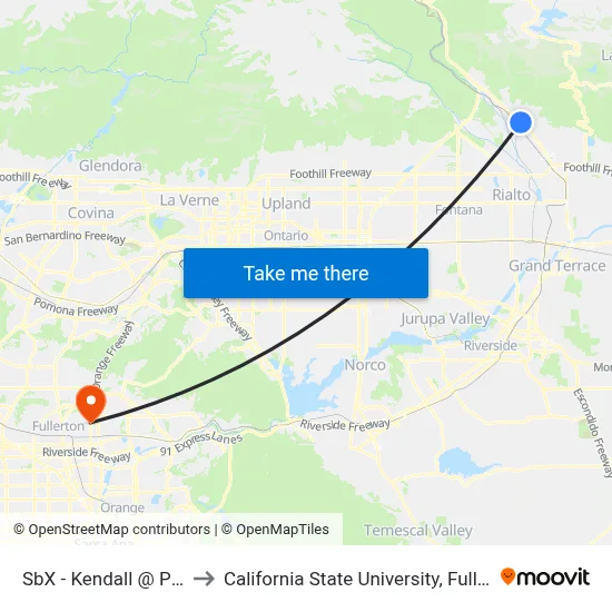 SbX - Kendall @ Palm to California State University, Fullerton map
