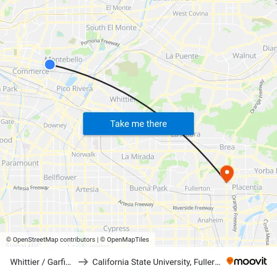 Whittier / Garfield to California State University, Fullerton map