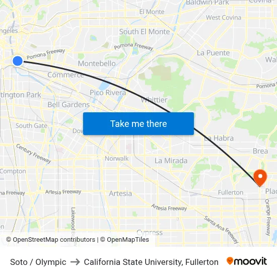Soto / Olympic to California State University, Fullerton map