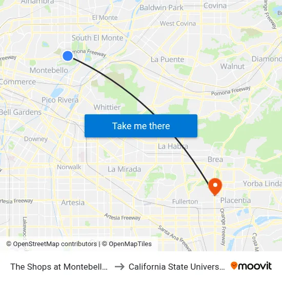 The Shops at Montebello - Jcpenney to California State University, Fullerton map