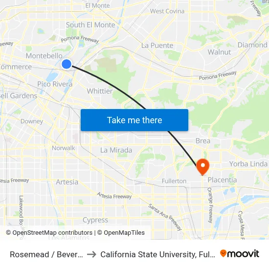 Rosemead / Beverly Bl to California State University, Fullerton map