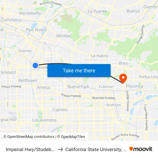 Imperial Hwy/Studebaker Rd to California State University, Fullerton map