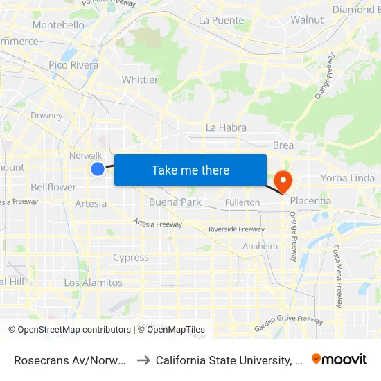 Rosecrans Av/Norwalk Blvd to California State University, Fullerton map