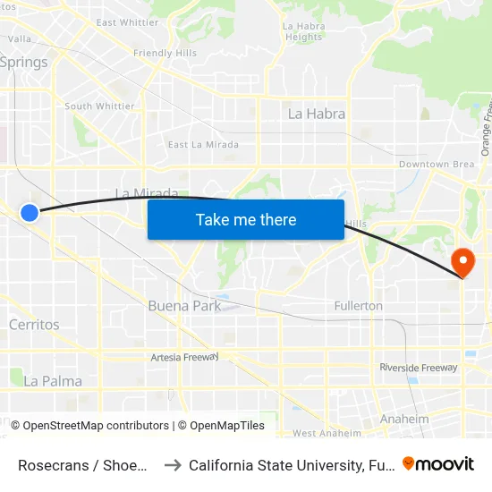 Rosecrans / Shoemaker to California State University, Fullerton map