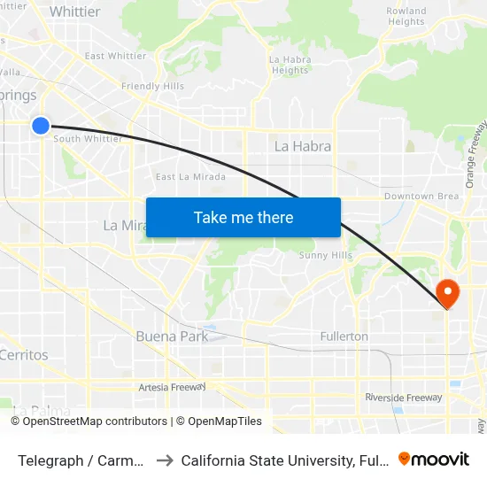 Telegraph / Carmenita to California State University, Fullerton map