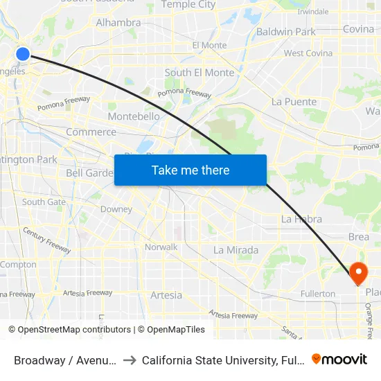 Broadway / Avenue 18 to California State University, Fullerton map