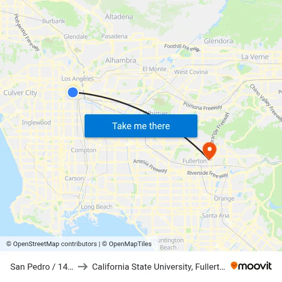 San Pedro / 14th to California State University, Fullerton map