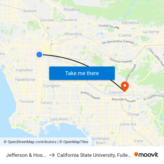 Jefferson & Hoover to California State University, Fullerton map