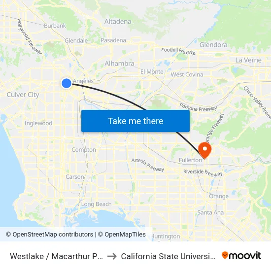 Westlake / Macarthur Park Station to California State University, Fullerton map