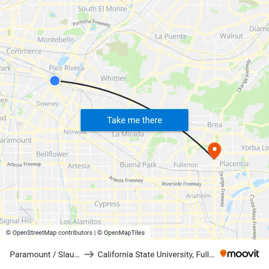 Paramount / Slauson to California State University, Fullerton map