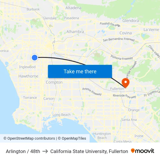 Arlington / 48th to California State University, Fullerton map