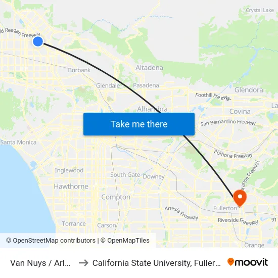 Van Nuys / Arleta to California State University, Fullerton map