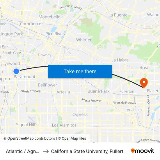 Atlantic / Agnes to California State University, Fullerton map