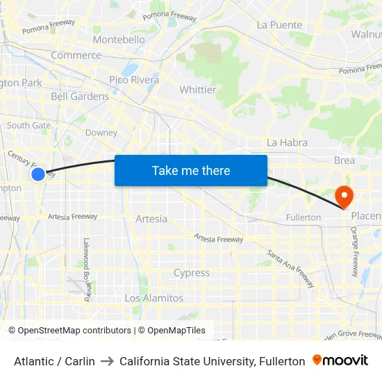 Atlantic / Carlin to California State University, Fullerton map