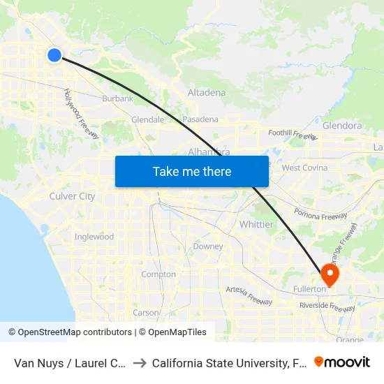Van Nuys / Laurel Canyon to California State University, Fullerton map