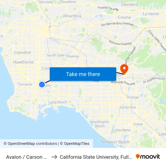 Avalon / Carson Mall to California State University, Fullerton map