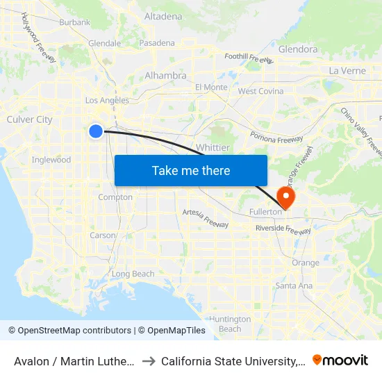 Avalon / Martin Luther King Jr to California State University, Fullerton map