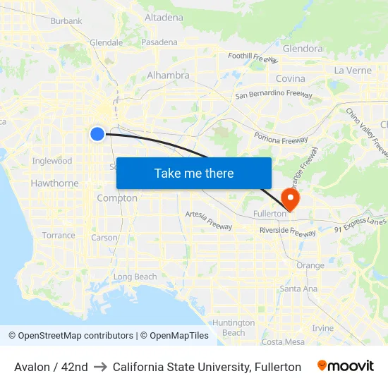 Avalon / 42nd to California State University, Fullerton map