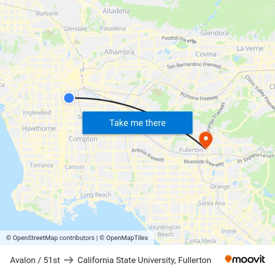 Avalon / 51st to California State University, Fullerton map