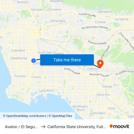 Avalon / El Segundo to California State University, Fullerton map