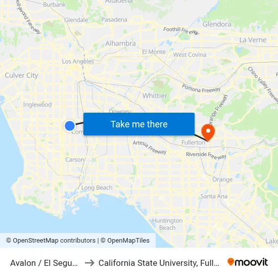 Avalon / El Segundo to California State University, Fullerton map