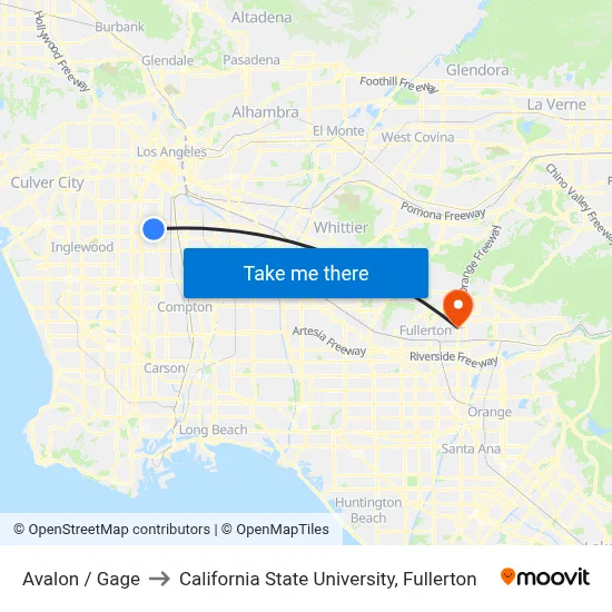 Avalon / Gage to California State University, Fullerton map