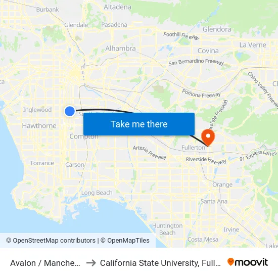 Avalon / Manchester to California State University, Fullerton map
