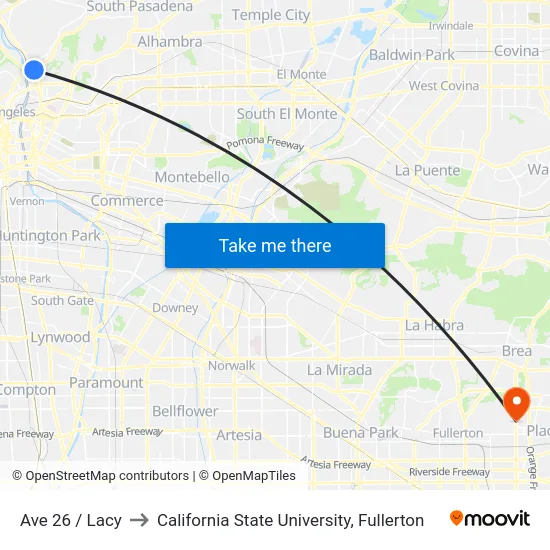 Ave 26 / Lacy to California State University, Fullerton map