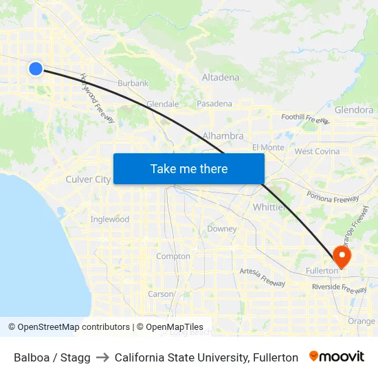 Balboa / Stagg to California State University, Fullerton map