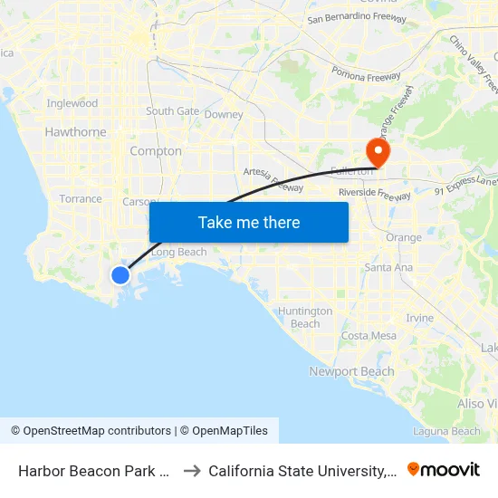 Harbor Beacon Park and Ride to California State University, Fullerton map