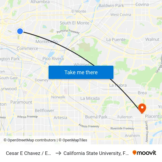 Cesar E Chavez / Eastern to California State University, Fullerton map