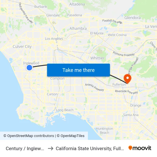 Century / Inglewood to California State University, Fullerton map