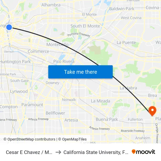 Cesar E Chavez / Mission to California State University, Fullerton map